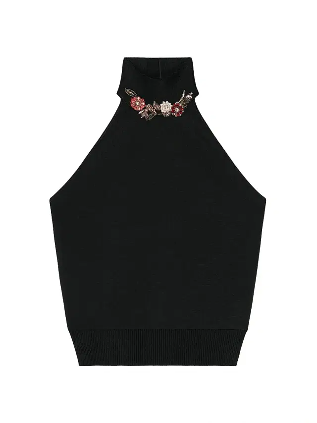 Women's Halterneck Top in Viscose with Crystals - Black