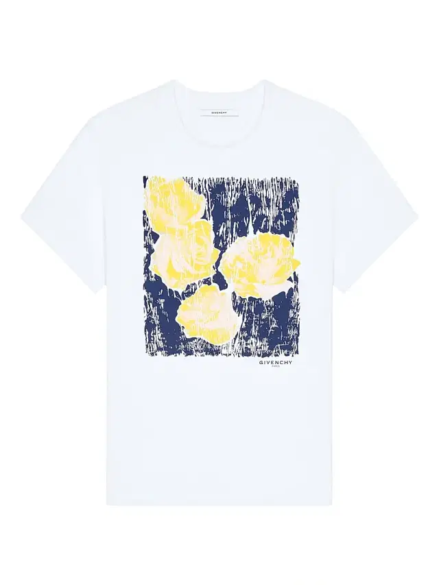 Women's T-shirt in Cotton with Flowers Print - Blue Yellow