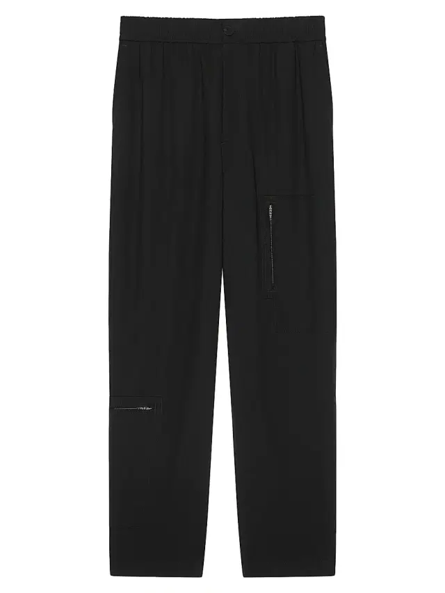 Men's Multi Zip Trousers in Wool Crepe - Black