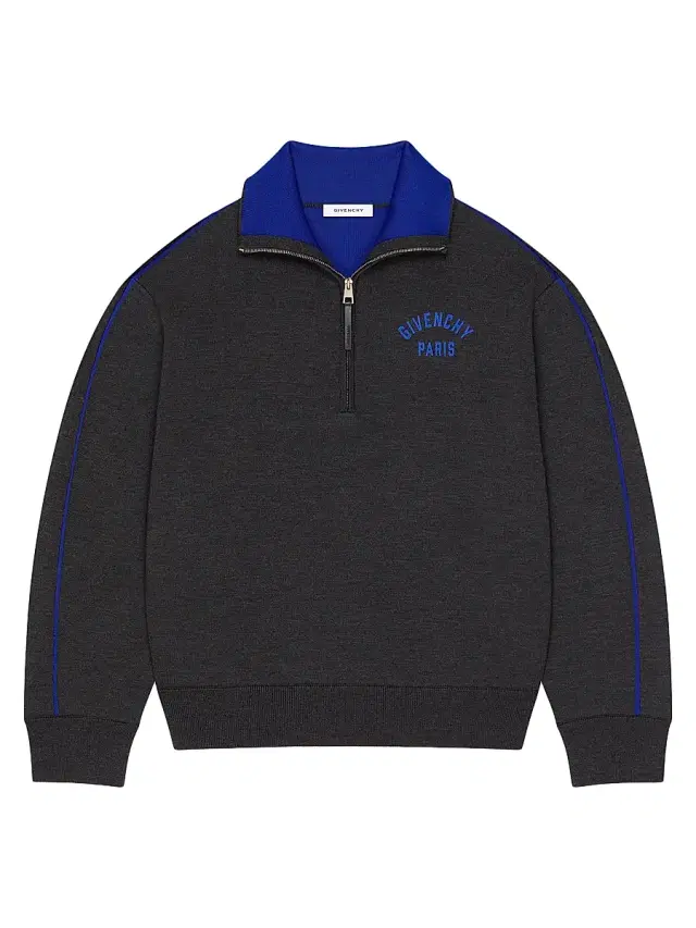 Men's Couture Seam Sweater in Wool with Paris Jacquard - Grey Blue