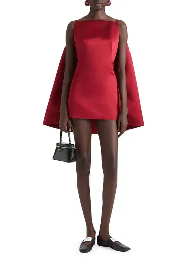 Givenchy Women's Sliced Mini Dress in Satin with Cape - Dark Red | Thumbnail 3 Givenchy Women's Sliced Mini Dress in Satin with Cape - Dark Red | Thumbnail 3