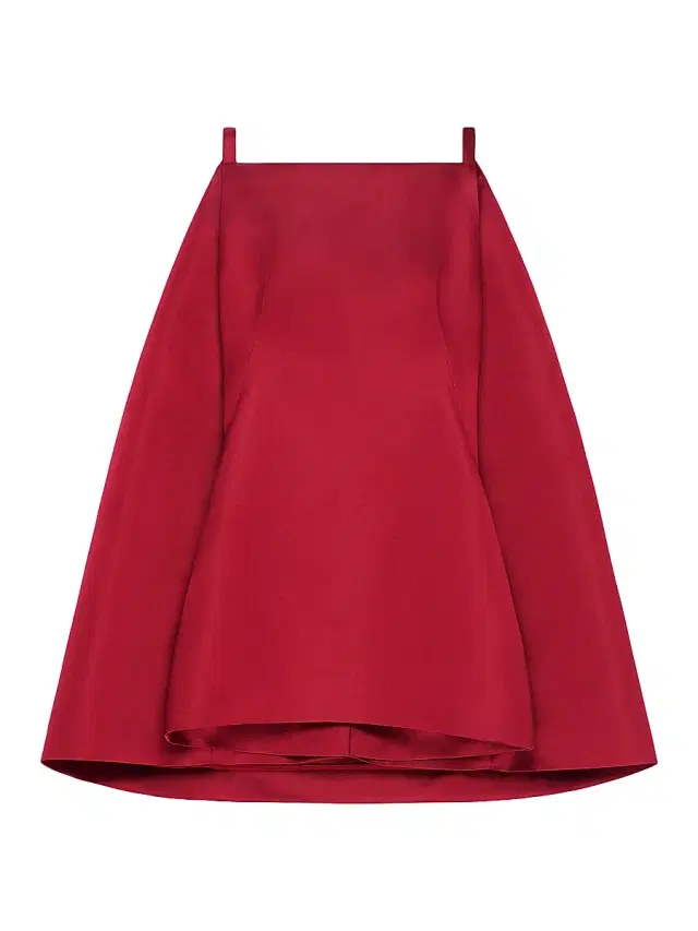 Women's Sliced Mini Dress in Satin with Cape - Dark Red
