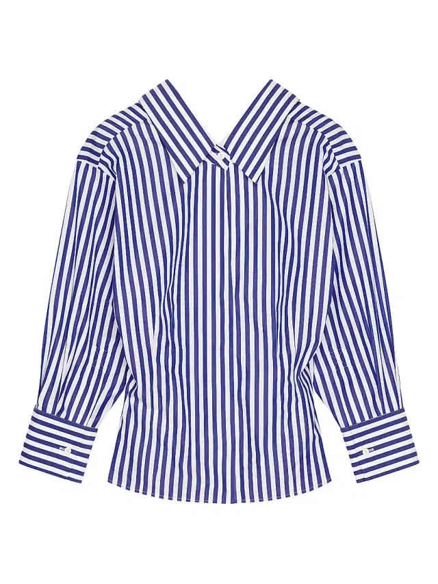 Women's Slashed Striped Shirt in Poplin - Electric Blue White