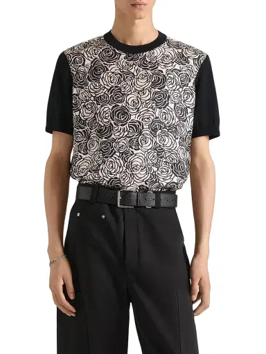 Givenchy Men's T-Shirt in Cotton Knit with Flowers Print - Black | Thumbnail 4 Givenchy Men's T-Shirt in Cotton Knit with Flowers Print - Black | Thumbnail 4