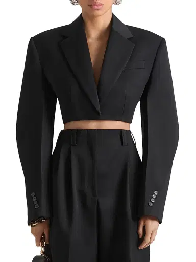Givenchy Women's Cropped Cocoon Jacket in Wool - Black - Size 8 | Thumbnail 2