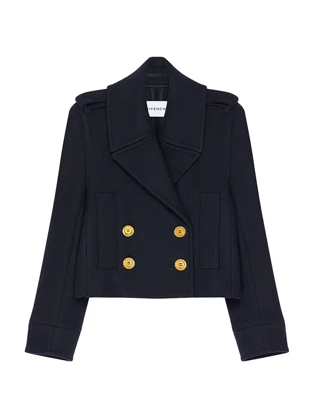 Women's Short Pea Coat in Wool - Dark Navy