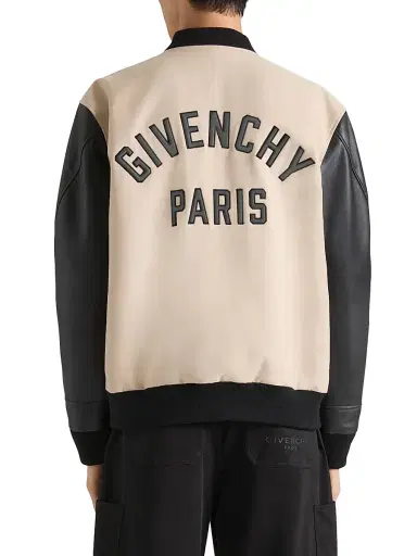 Givenchy Men's Mix Material Blouson Jacket with Embroidery - Black Beige | Thumbnail 4 Givenchy Men's Mix Material Blouson Jacket with Embroidery - Black Beige | Thumbnail 4