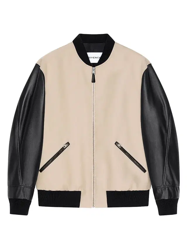 Men's Mix Material Blouson Jacket with Embroidery - Black Beige