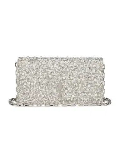 Christian Louboutin Women's Bettina Suede Strass and Pearls Clutch - Silver | Thumbnail 1 Christian Louboutin Women's Bettina Suede Strass and Pearls Clutch - Silver | Thumbnail 1