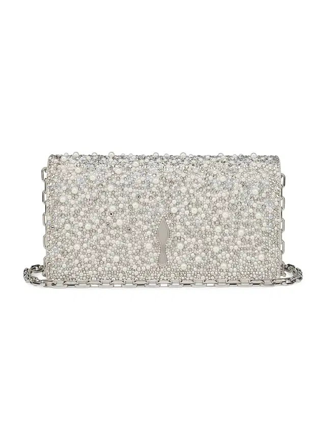 Christian Louboutin Women's Bettina Suede Strass and Pearls Clutch - Silver