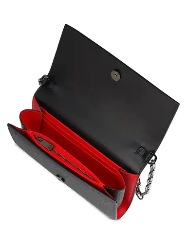 Christian Louboutin Women's Paloma Grained Calf Leather Chain Wallet - Black | Thumbnail 5