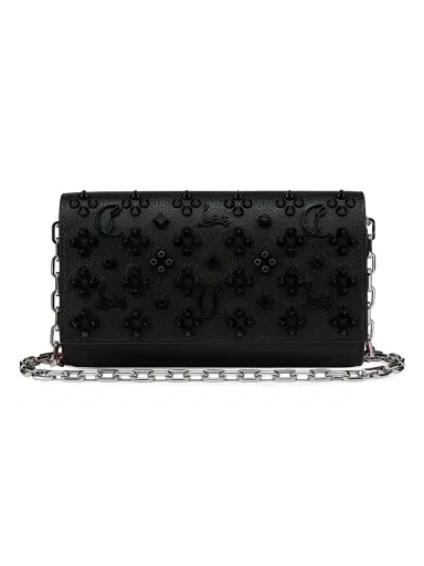 Christian Louboutin Women's Paloma Grained Calf Leather Chain Wallet - Black | Thumbnail 1