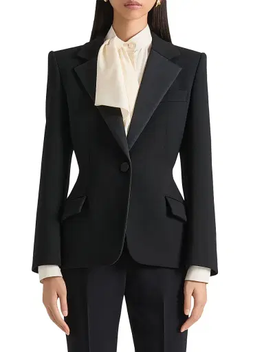 Givenchy Women's Single-Breasted Tuxedo Jacket in Wool - Black | Thumbnail 2 Givenchy Women's Single-Breasted Tuxedo Jacket in Wool - Black | Thumbnail 2