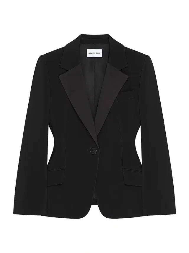 Women's Single-Breasted Tuxedo Jacket in Wool - Black