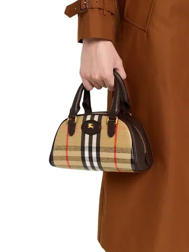 Burberry Women's Highlands Mini Check Bowling Crossbody Bag - Sand | Thumbnail 2 Burberry Women's Highlands Mini Check Bowling Crossbody Bag - Sand | Thumbnail 2