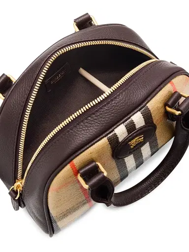 Burberry Women's Highlands Mini Check Bowling Crossbody Bag - Sand | Thumbnail 4 Burberry Women's Highlands Mini Check Bowling Crossbody Bag - Sand | Thumbnail 4