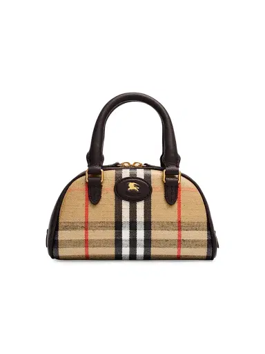 Burberry Women's Highlands Mini Check Bowling Crossbody Bag - Sand | Thumbnail 1 Burberry Women's Highlands Mini Check Bowling Crossbody Bag - Sand | Thumbnail 1