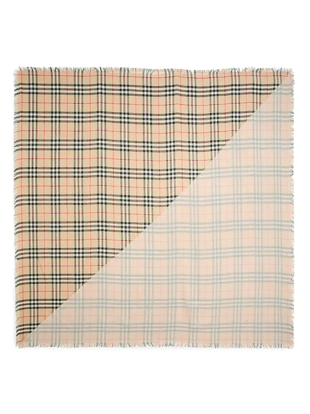 Women's Check Double-Layered Wool-Silk Scarf - Sand