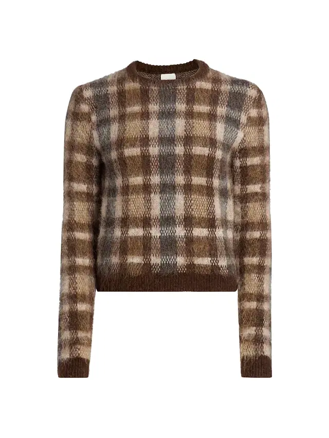 Nanushka Women's Grow Farica Brushed Alpaca Crop Sweater - Brown Creme Check