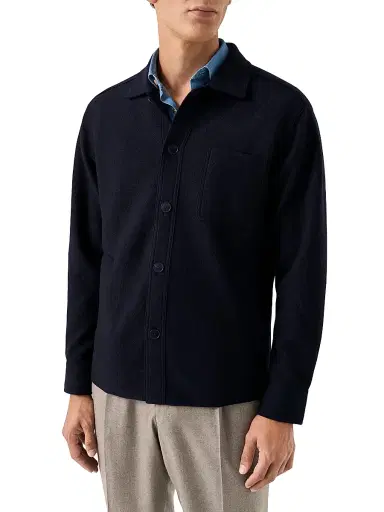 Eton Men's Boiled Wool Overshirt - Navy | Thumbnail 2