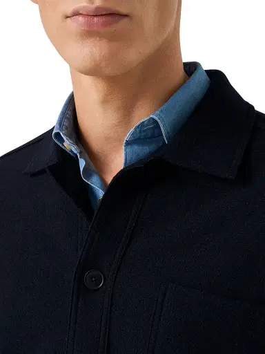Eton Men's Boiled Wool Overshirt - Navy | Thumbnail 4