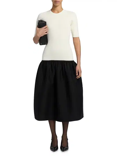 Toteme Women's Twinflower Colorblocked Crewneck Midi-Dress - Ecru | Thumbnail 2 Toteme Women's Twinflower Colorblocked Crewneck Midi-Dress - Ecru | Thumbnail 2