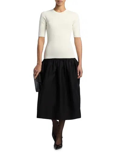 Toteme Women's Twinflower Colorblocked Crewneck Midi-Dress - Ecru | Thumbnail 3 Toteme Women's Twinflower Colorblocked Crewneck Midi-Dress - Ecru | Thumbnail 3