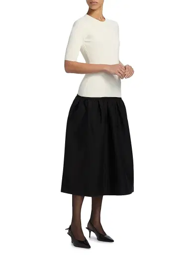 Toteme Women's Twinflower Colorblocked Crewneck Midi-Dress - Ecru | Thumbnail 4 Toteme Women's Twinflower Colorblocked Crewneck Midi-Dress - Ecru | Thumbnail 4