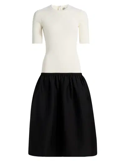 Toteme Women's Twinflower Colorblocked Crewneck Midi-Dress - Ecru | Thumbnail 1 Toteme Women's Twinflower Colorblocked Crewneck Midi-Dress - Ecru | Thumbnail 1