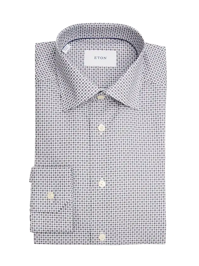 Men's Geometric Cotton Slim-Fit Dress Shirt - Imperial Purple