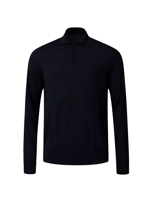 Men's Merino Wool Polo Sweater - Navy