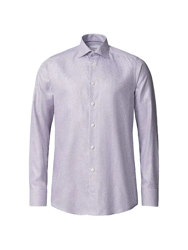 Men's Mini Houndstooth Cotton Contemporary-Fit Dress Shirt - Light Purple