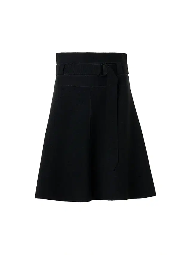 Women's Belted Stretch Wool A-Line Skirt - Black
