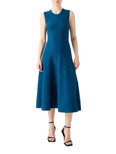 Akris punto Women's 3D Dot Knit Fit & Flare Midi-Dress - Teal | Thumbnail 2 Akris punto Women's 3D Dot Knit Fit & Flare Midi-Dress - Teal | Thumbnail 2