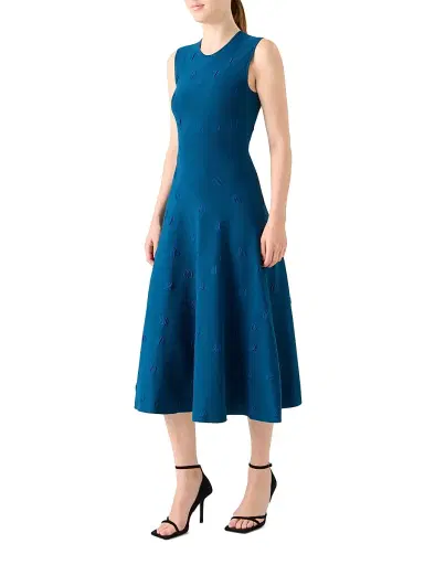 Akris punto Women's 3D Dot Knit Fit & Flare Midi-Dress - Teal | Thumbnail 3 Akris punto Women's 3D Dot Knit Fit & Flare Midi-Dress - Teal | Thumbnail 3