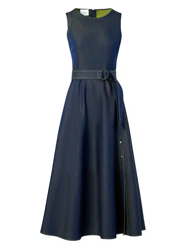 Women's Denim Belted Sleeveless Midi-Dress - Medium Blue Denim Lemon