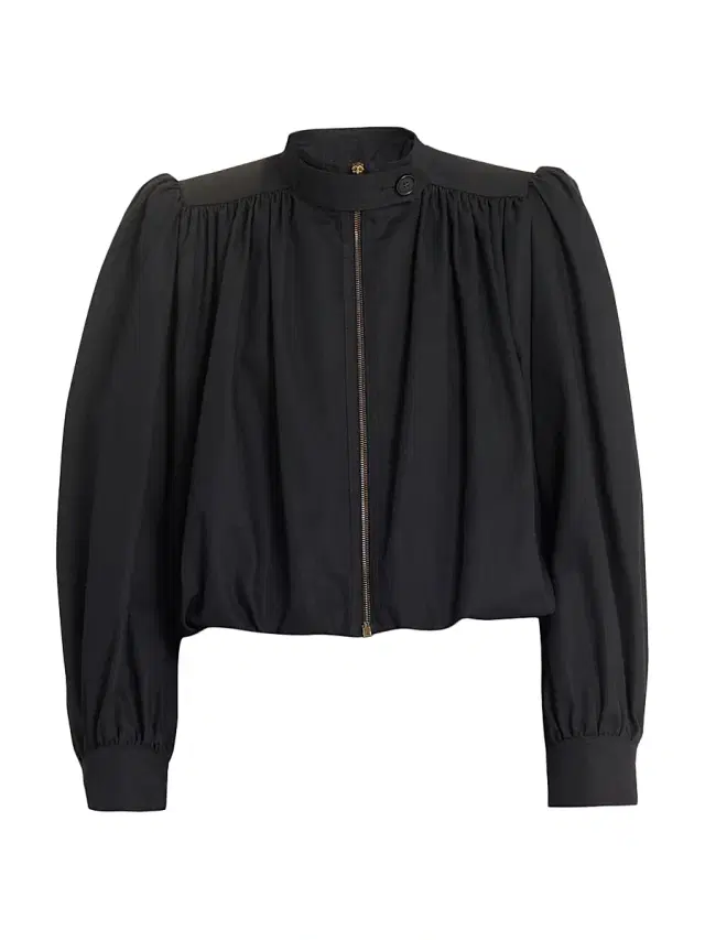 Chloé Women's Shirred Cotton Puff-Sleeve Jacket - Black
