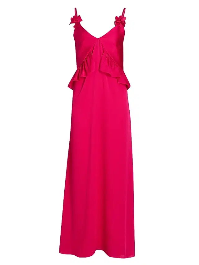 Kika Vargas Women's Bel Ruffled Satin Maxi Dress - Fuchsia