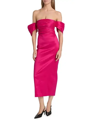 Kika Vargas Women's Adele Taffeta Off-the-Shoulder Midi-Dress - Fuchsia - Size 4 | Thumbnail 3 Kika Vargas Women's Adele Taffeta Off-the-Shoulder Midi-Dress - Fuchsia - Size 4 | Thumbnail 3