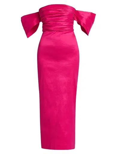 Kika Vargas Women's Adele Taffeta Off-the-Shoulder Midi-Dress - Fuchsia - Size 4 | Thumbnail 1 Kika Vargas Women's Adele Taffeta Off-the-Shoulder Midi-Dress - Fuchsia - Size 4 | Thumbnail 1