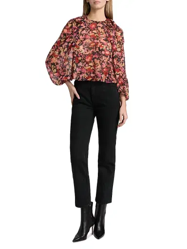 Kika Vargas Women's Hitomi Floral Chiffon Linen Top - Navy | Thumbnail 2 Kika Vargas Women's Hitomi Floral Chiffon Linen Top - Navy | Thumbnail 2