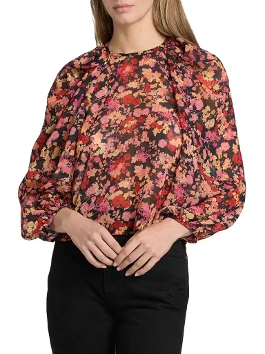 Kika Vargas Women's Hitomi Floral Chiffon Linen Top - Navy | Thumbnail 3 Kika Vargas Women's Hitomi Floral Chiffon Linen Top - Navy | Thumbnail 3