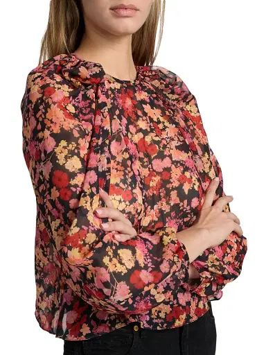 Kika Vargas Women's Hitomi Floral Chiffon Linen Top - Navy | Thumbnail 6 Kika Vargas Women's Hitomi Floral Chiffon Linen Top - Navy | Thumbnail 6