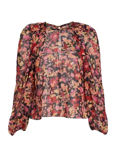 Kika Vargas Women's Hitomi Floral Chiffon Linen Top - Navy | Thumbnail 1 Kika Vargas Women's Hitomi Floral Chiffon Linen Top - Navy | Thumbnail 1