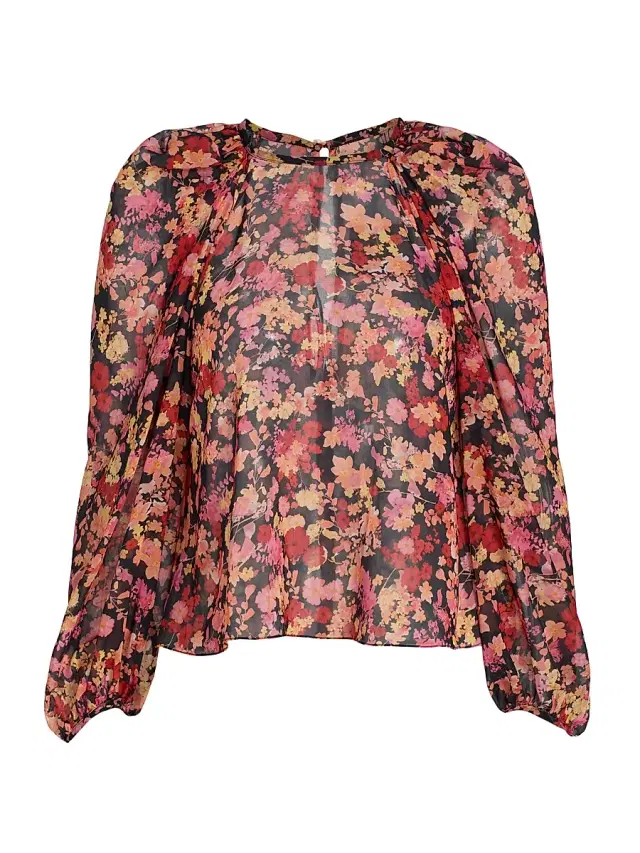 Kika Vargas Women's Hitomi Floral Chiffon Linen Top - Navy