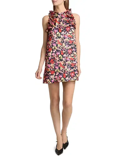 Kika Vargas Women's Keira Floral Ruffle-Trim Satin Minidress - Navy - Size 6 | Thumbnail 2