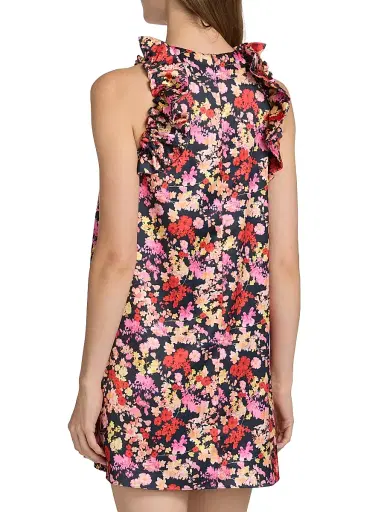 Kika Vargas Women's Keira Floral Ruffle-Trim Satin Minidress - Navy - Size 6 | Thumbnail 5