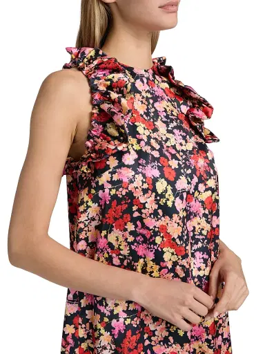 Kika Vargas Women's Keira Floral Ruffle-Trim Satin Minidress - Navy - Size 6 | Thumbnail 6