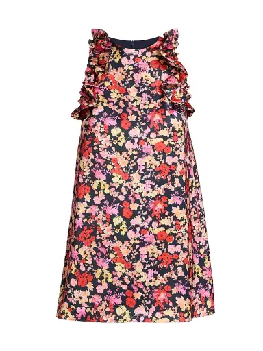 Kika Vargas Women's Keira Floral Ruffle-Trim Satin Minidress - Navy - Size 6 | Thumbnail 1