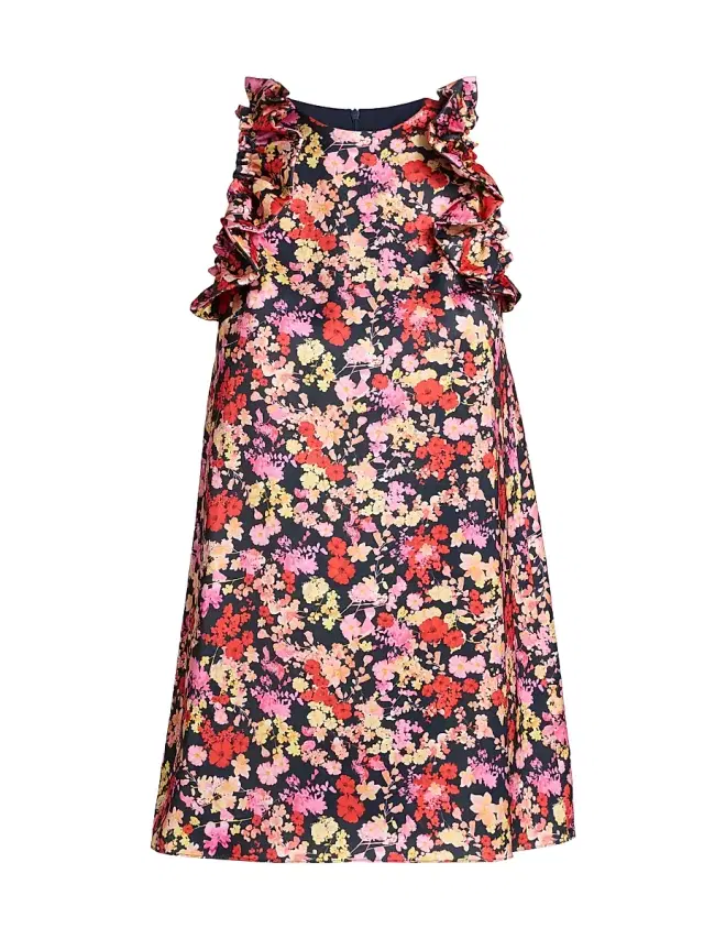 Women's Keira Floral Ruffle-Trim Satin Minidress - Navy